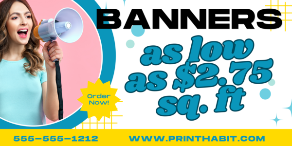 Customizable banners available in vinyl and mesh materials for advertising