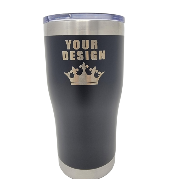 stainless steel tumbler with custom laser-etched or UV printed logo