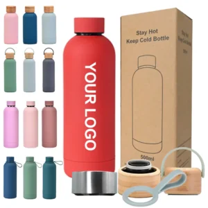 Custom 750ml stainless steel water bottle with soft-touch finish and laser engraving