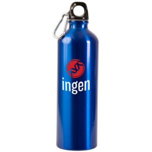 Lightweight 25 oz aluminum water bottle with personalized logo and carabiner